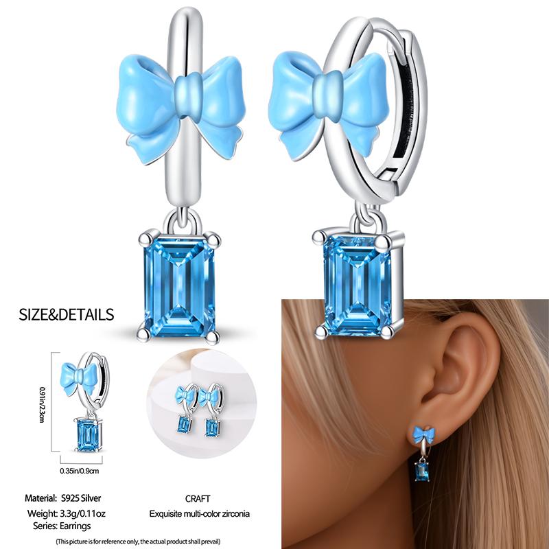 925 Sterling Silver Christmas Cane Wreath Tree Leaves Bells Earrings Red Bow for Women Creative Jewelry Christmas Themed Gifts