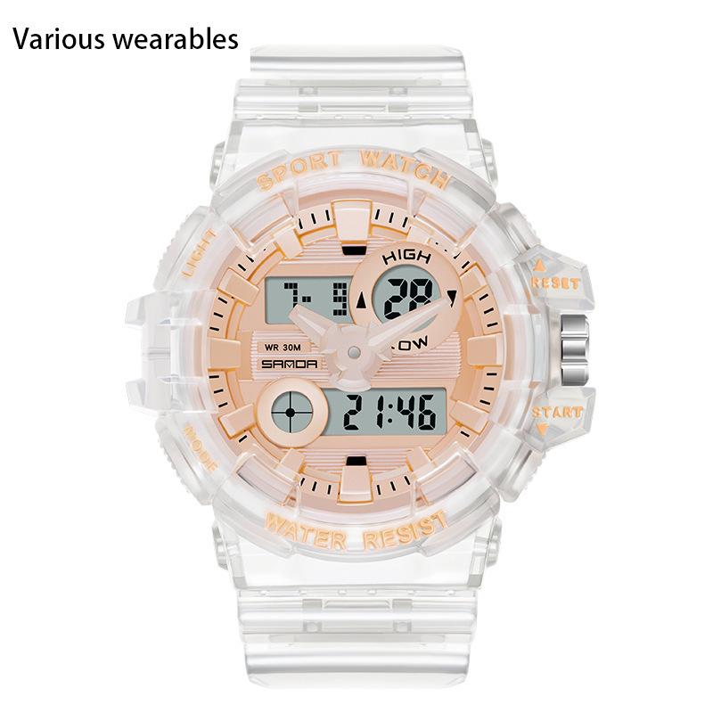 Трендовые спортивные новые цифровые часы модные двойной дисплей большой циферблат светящиеся водонепроницаемые часы унисекс