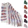 Женская мода красочный полосатый капюшон вязаный бахрома накидка шаль женский свободный пуловер свитер