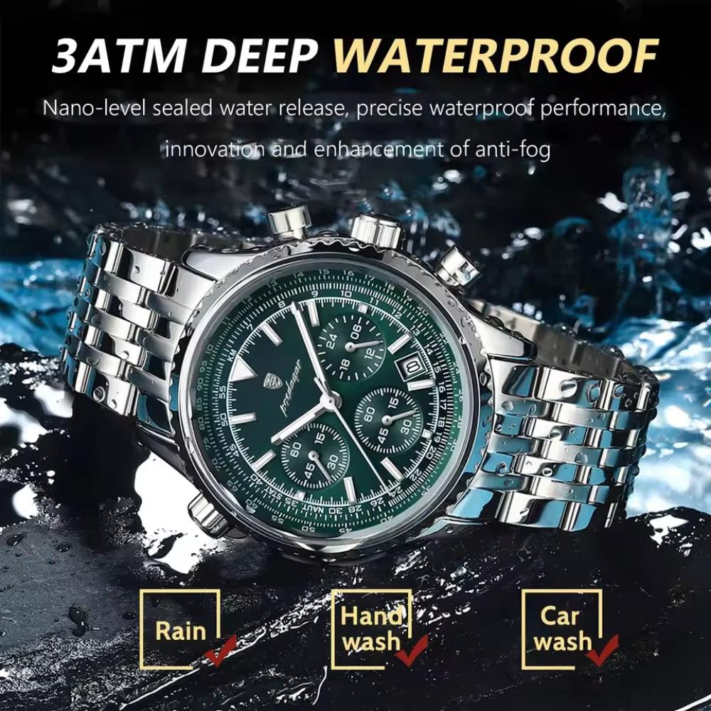 POEDAGAR Casual Man Clock Chronograph Date Waterproof Luminous Quartz Watches Stainless Steel Fashion Wristwatch Reloj