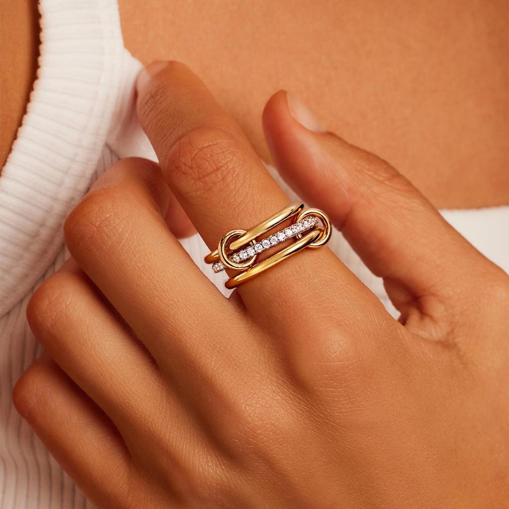 LATS Двухцветное Трехкольцевое Медное Кольцо с Покрытием 14K Золотом для Женщин Стиль Ins Кольцо для Нанизывания Аксессуары Моды