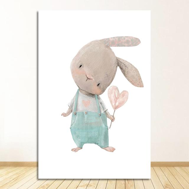 Медведь, настенная живопись на холсте, плакаты на скандинавскую тему и принты, настенные панно, декор для детской комнаты, цветок, кролик, друг, объятие, лиса, мышь