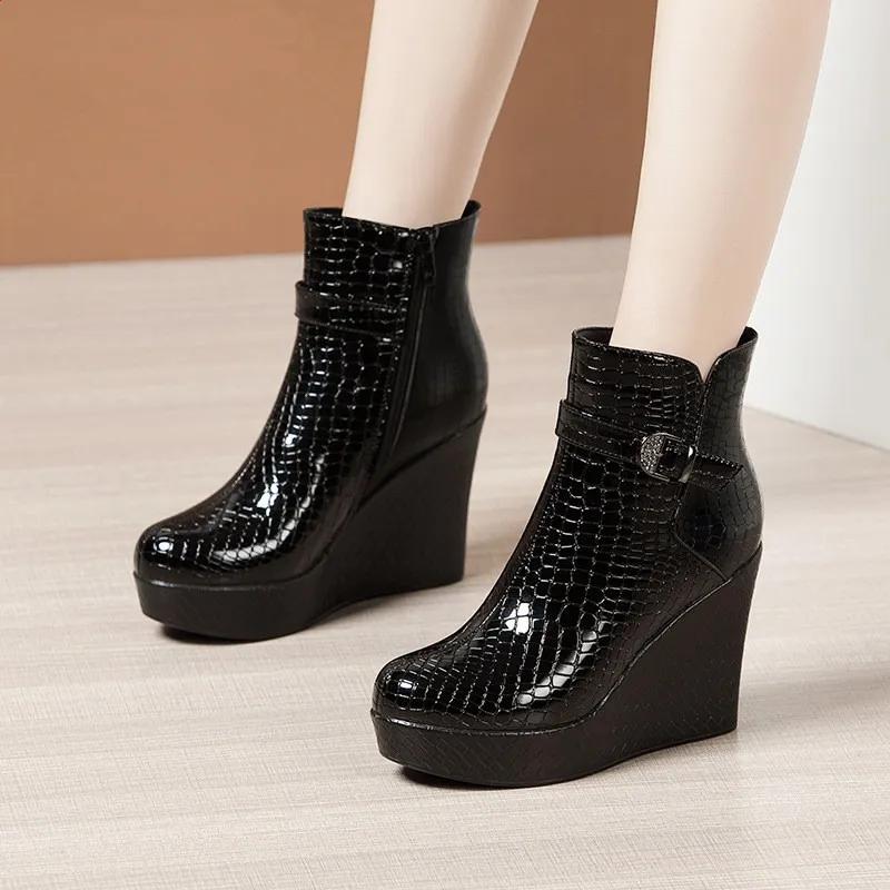 Maogu кожаные туфли женские на каблуке дизайнерские сапоги черные туфли на высоком каблуке женские туфли на каблуке 2024 женские повседневные ботильоны на танкетке и платформе