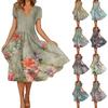 Women's Fashion And All-match Summer Temperament V-neck Printed Short-sleeved Dress