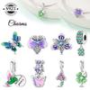Оригинальные медные шармы-бусины, фиолетовая анютины глазки, счастливый четырехлистный клевер, подвеска-бабочка для браслета, для изготовления шармов