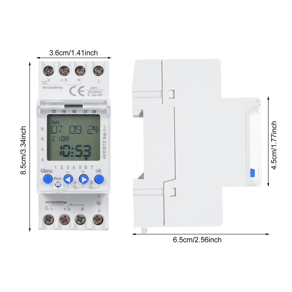 2 Channel Timer Programmable Timing Switch AHC812 230V 16A Weekly Program Digital Time Switch Din