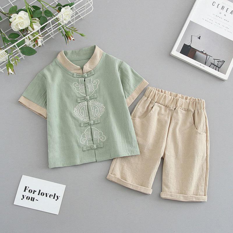Детский костюм ханбок для мальчиков в стиле Тан, детский летний костюм в китайском стиле с короткими рукавами из хлопка и льна, детский ретро-стиль династии Мин