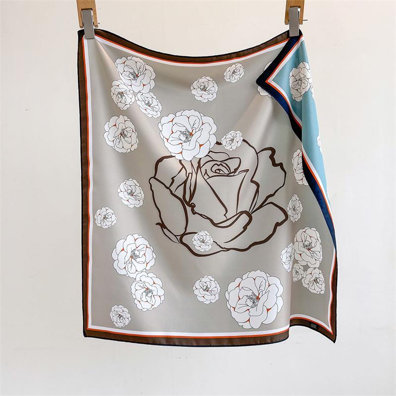 70cm Luxury Brand Square Scarf Design Double Side Shawl Wrap Print Twill Silk Women Hijab Female Foulard Headband Bandana