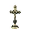 Настольная статуэтка Иисуса Христа из чистой латуни с христианским крестом | Идол на кресте в античной отделке для молитвы | Поклонение, украшение для дома и офиса, золотое (5 дюймов)