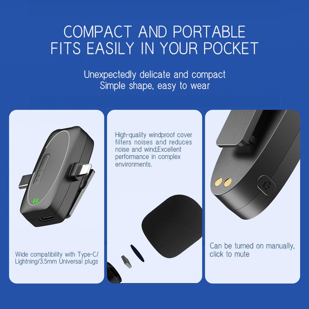One-Trigger-Two 2.4G Wireless Microphone System Clip-on Microphone for Phone Omnidirectional Mini