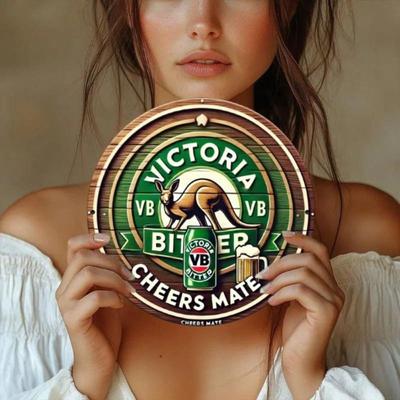 Victoria Bitter Металлическая жестяная табличка Винтажный настенный декор 7,8 дюйма Круглая Бар Кафе