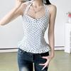 Топ кроп без рукавов в горошек со шнуровкой, женская майка, модный топ-халтер с оборками, жилет, уличная одежда