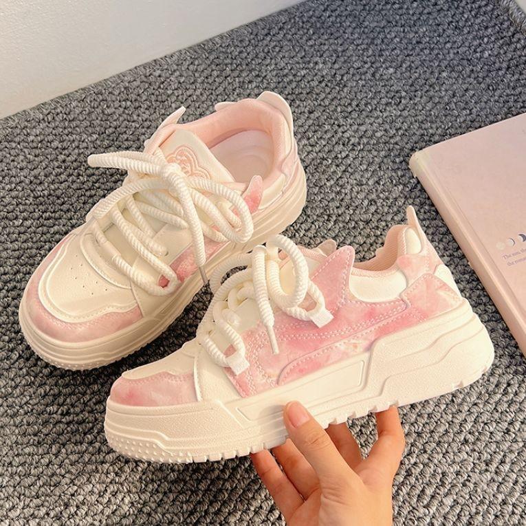 Модные новые кавайные сине-розовые кроссовки для девочек, повседневные туфли на платформе, вулканизированные туфли для женщин, кроссовки в стиле колледжа в стиле «Лолита», корейские дизайнерские туфли на плоской подошве