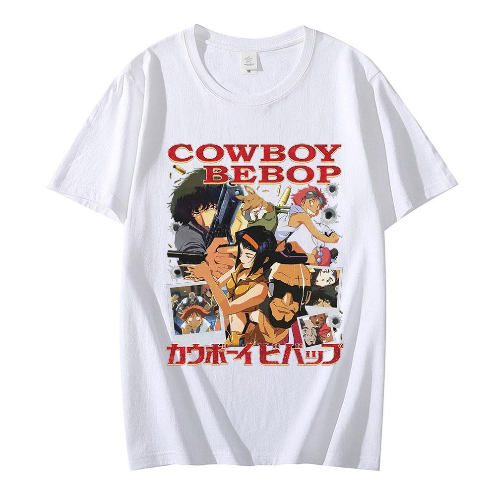 Cool Cowboy Bebop Футболки Мужская мода с коротким рукавом Повседневная аниме Space Spike Японская манга Jet Faye Футболка с круглым вырезом Футболки Tops Merch