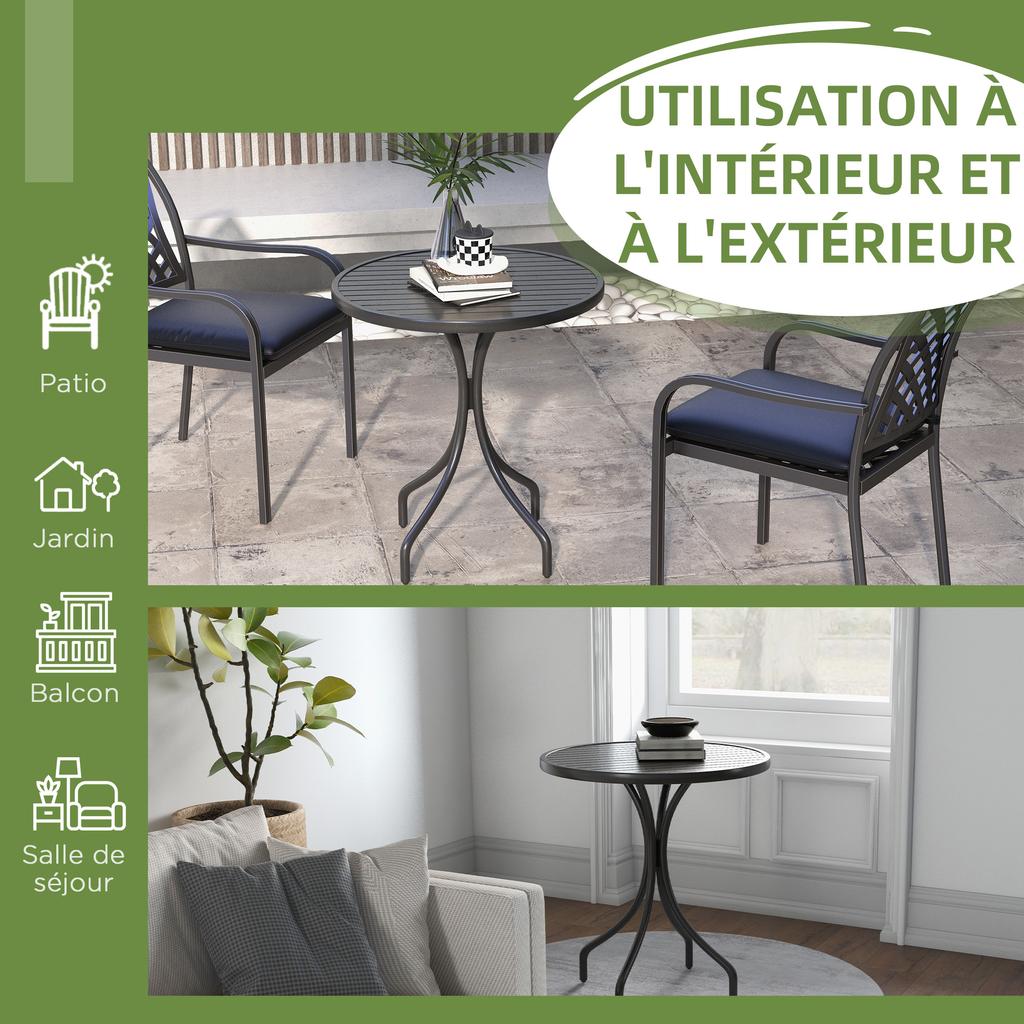66cm Patio Table, Round Garden Table, Outdoor Side Table with Steel Frame and Slat Tabletop, Black