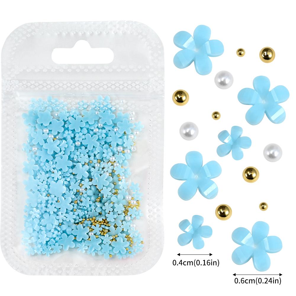 3D White Acrylic Flower Nail Art Decorations Mix Gold/Peal Beads 5G/Bag Resin Blossom Flower Nail Charms 4/6Mm Nail Accessories