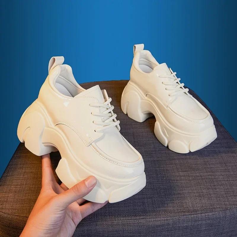 Fashion 7.5CM Full Cow Genuine Leather Black Platform Sneakers Wedge Female Fashion Autumn Spring Casual Ladies Moccasin Woman Shoes