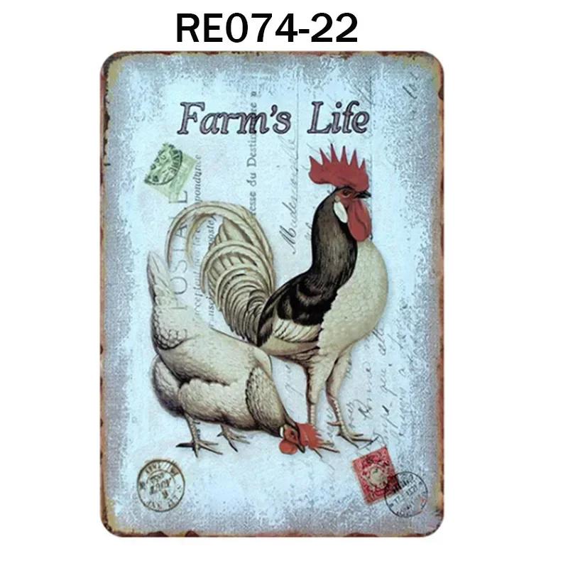 Happy-Hens Свежие яйца Металлическая жесть Плакат Куры Ферма Магазин Плакат Винтаж Ресторан Настенный декор Ретро таблички Знаки 20*30 см