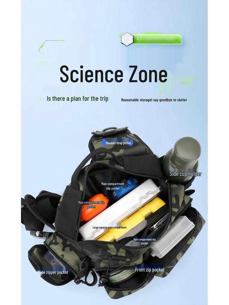 Camouflage Fishing Waist/Shoulder Bag with Rod Holder and Tackle Box