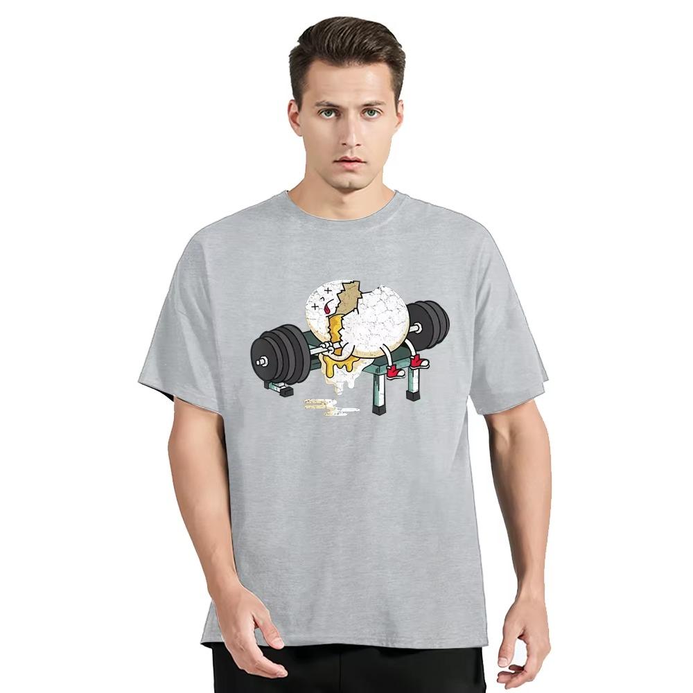 Забавная футболка с принтом «Яйцо в фитнес-зале, поднимающее вес», летние повседневные топы, хлопковая футболка, мужская одежда, футболка оверсайз