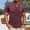 Men's Henry Collar T-shirt Short Sleeve Solid Color Buttoned Collar Tee Casual Pullover Tee Shirt for Sports Travel Office