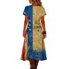 Women’s V Neck Short Sleeve Maxi Dress with 1776 America Print Gradient Hem and Floral Graphic Casual Loose Fit
