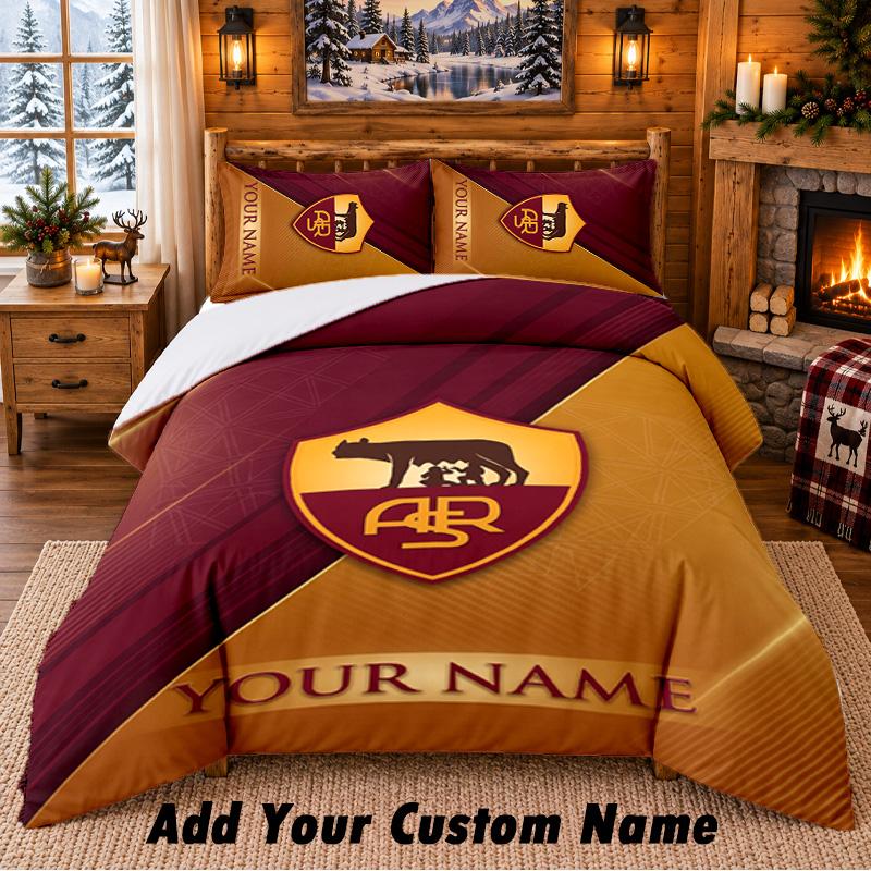 AS Roma Pattern Bedding 3Pcs Set Custom Name, Bed Sheet And Pillowcases For Home Bedroom