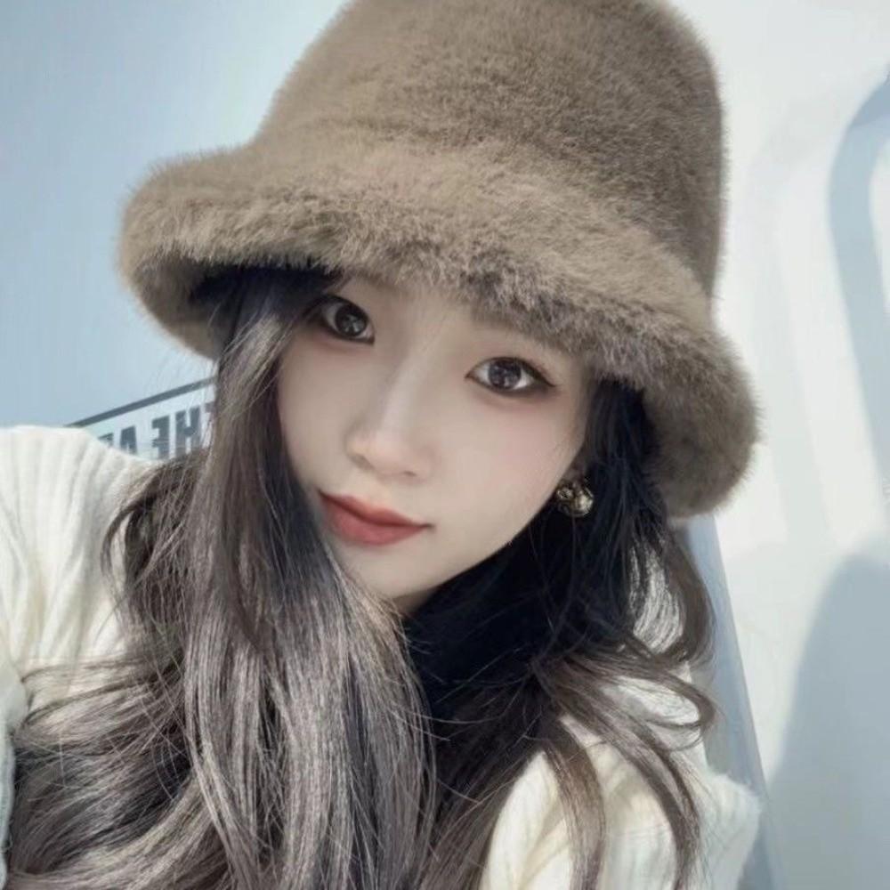 Плюшевая шляпа рыбака, пушистая меховая однотонная панама, модная женская панама