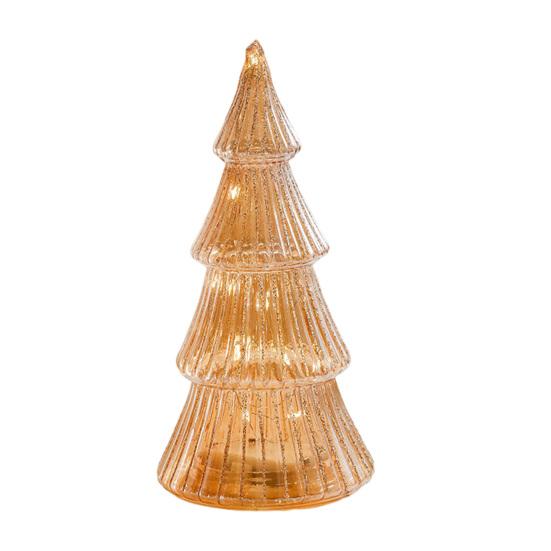 Glass Christmas Tree Figurine Tabletop Tree Ornament with LED Lights Holiday Decor Light Up Tree Cone for Home Office Parties Table Centerpiece