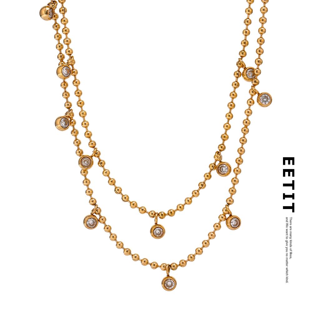 Eetit Cubic Zirconia Bead Chain Necklace for Women Stainless Steel Layered Collar Necklace