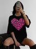 Pink Leopard Print Heart Design Women T-Shirts Soft Cotton T Shirt Y2K Comfortable Short Sleeve All-Match Hip Hop Female Clothes