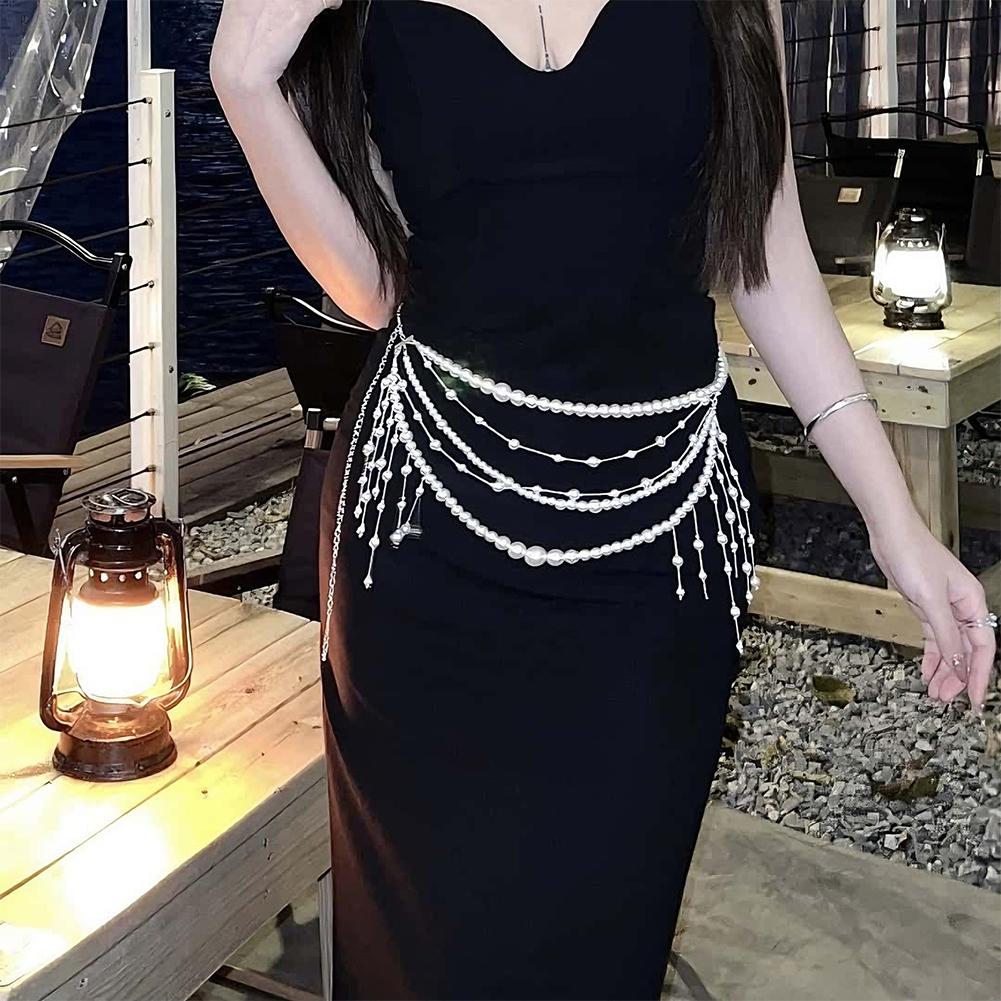 Fashion Retro Multilayer Pearl Waist Chain Belt For Y2K Women Stylish Body Jewelry Accessories For Party & Casual Wear