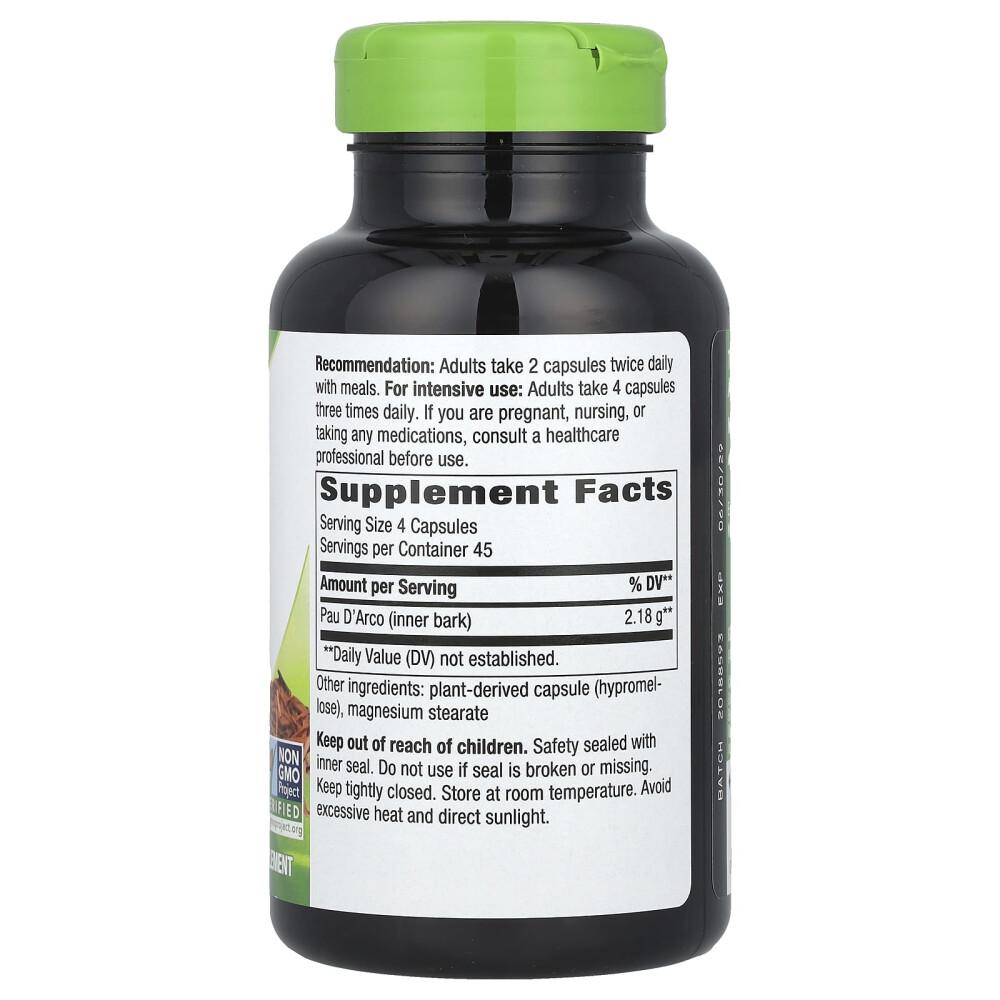 Nature's Way Pau D'Arco Inner Bark 1090mg Veggie Capsules, 180 Count, Twin Pack