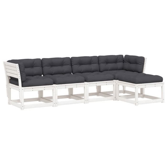 VidaXL Salon de Jardin avec Coussins 5 pcs, Sièges de Patio, Ensemble de Meubles, Mobilier de Terrasse Extérieur, Blanc Bois 3217006