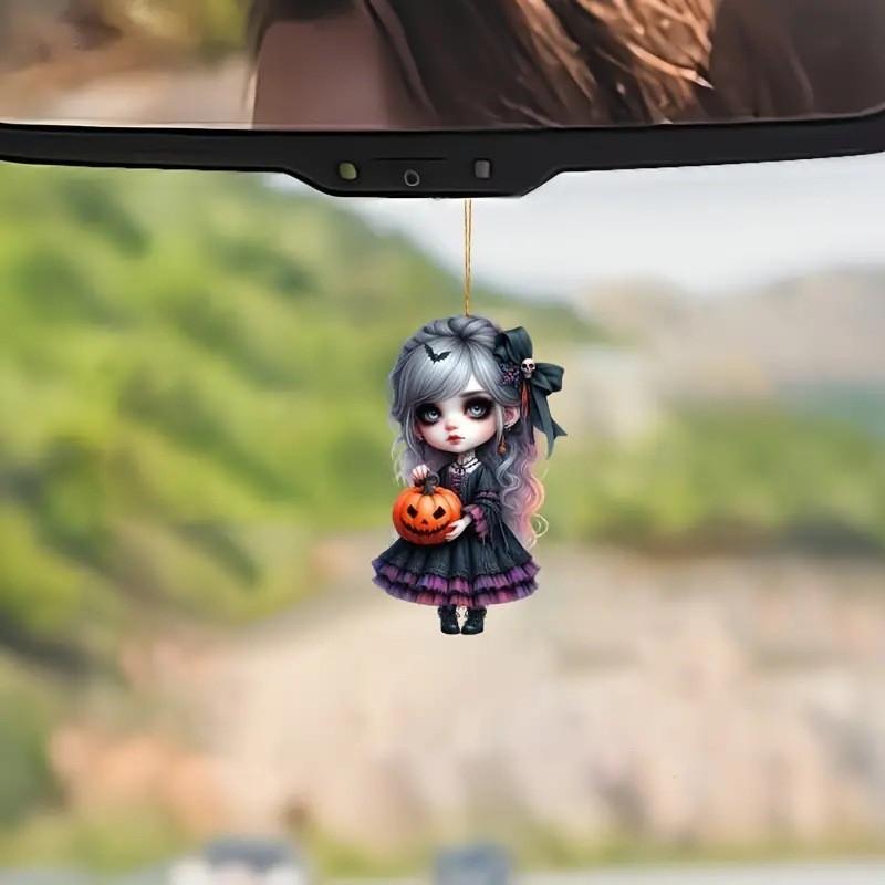 Witch Halloween Holding Pumpkin Patterned Acrylic Pendant For Decor Holiday