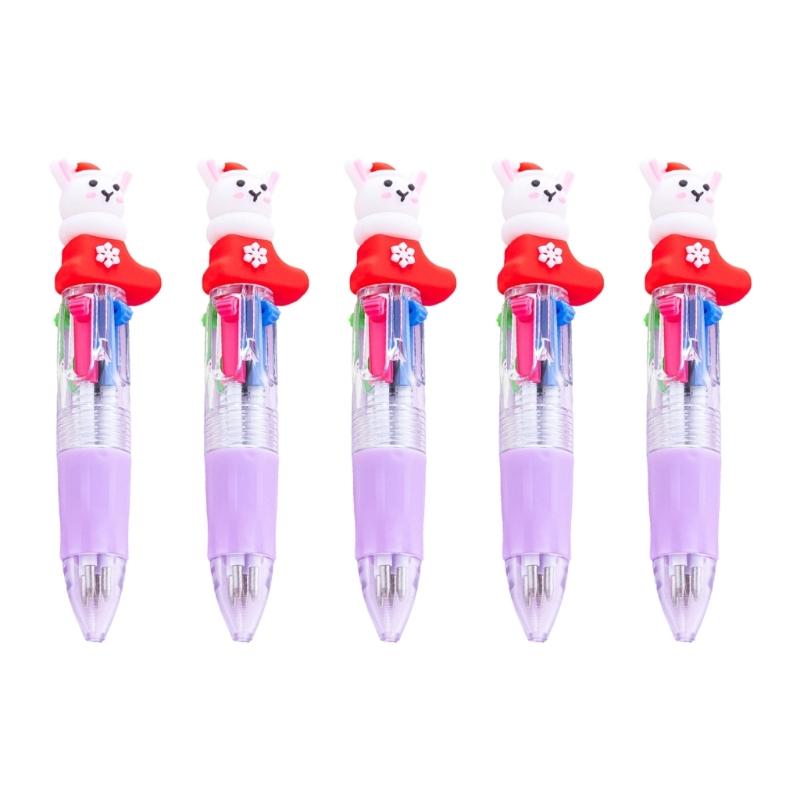 5PCS Festive Christmas Theme Ballpoint Pen Multicolor Pens With Ergonomic Grip Portable Writing Tools For Students