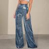 Women Wide Leg Trousers with Hot Stamping Design Glossy Long Pants Clubs Performances