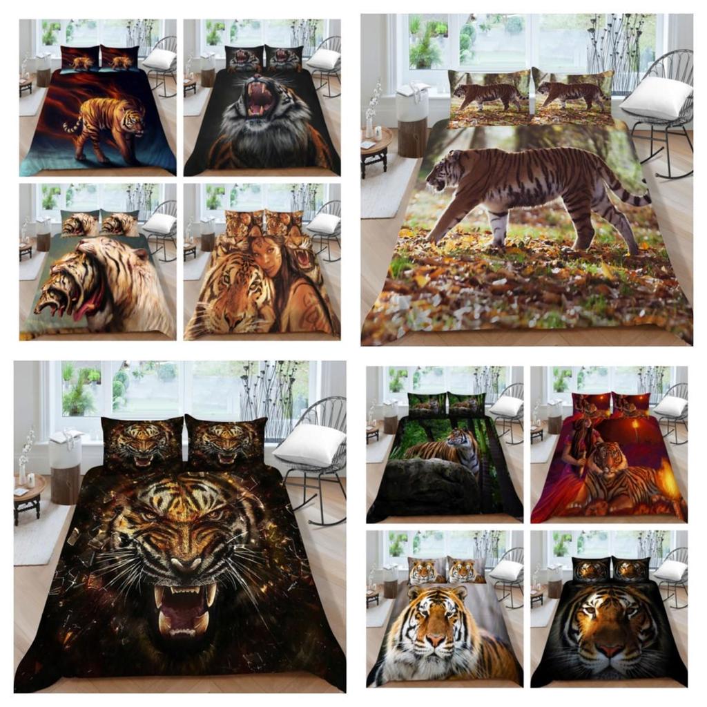 2023 New Style Animal 3D Printing Adults Bedclothes Comforter Duvet Cover Tiger Pattern Bedding Set Pillowcase King Size Double Size