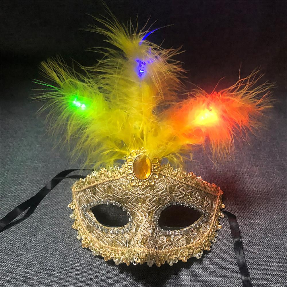 Women LED Party Mask Masquerade Luxury Peacock Feathers Half Face Mask Cosplay Costume Venetian Mask