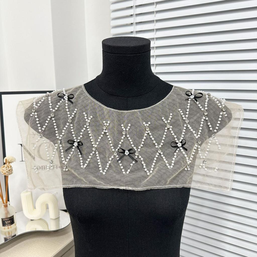 Apricot Mesh Bow Beaded Lace Collar, Collar Flower Women'S Clothing Children'S Clothing Tops And Other Diy Accessories