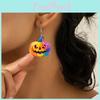 Creative Halloween Themed Colorful Pumpkin Pattern Women Earrings Acrylic