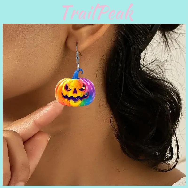 Creative Halloween Themed Colorful Pumpkin Pattern Women Earrings Acrylic