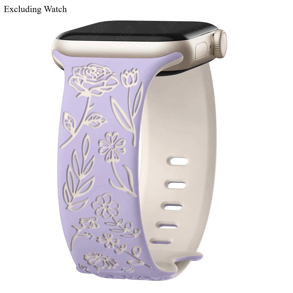 Браслет с гравировкой цветочных узоров для Apple Watch серий 11 10 42 46мм 45-44- 40-38мм Женский ремешок для IWatch Ultra 3/2 49мм 9-8-7-6