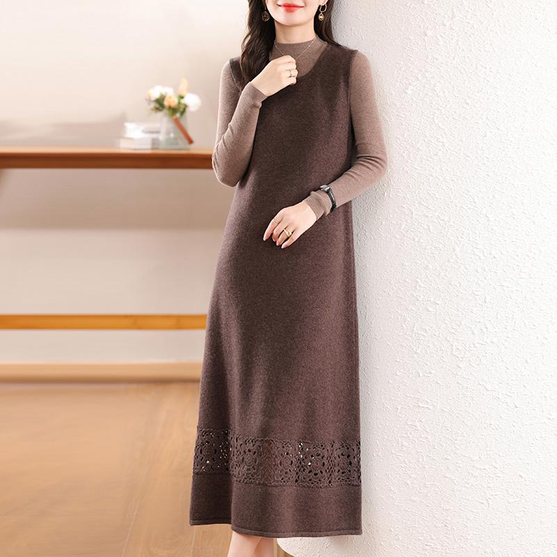 Женское кашемировое платье Qinghe кашемир 30% кашемир 70% шерсть осенне-зимняя кашемировая юбка мягкая и теплая