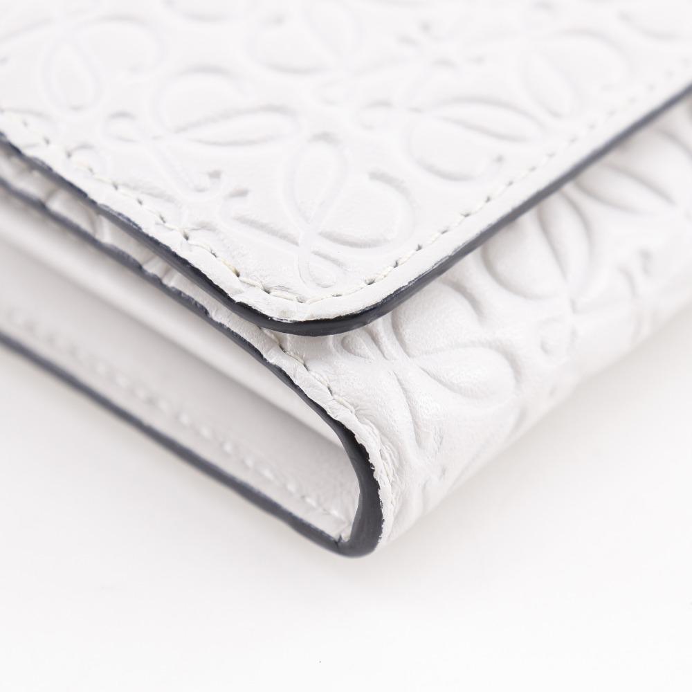 Loewe Repeat Anagram Purse White Leather Unisex Used