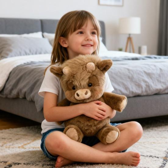 Highland Cow Plush Toy Soft Stuffed Animal Doll for Kids Adults Cute Huggable Birthday Gift Bedroom Decor Cozy Companion for Sleep Relaxation