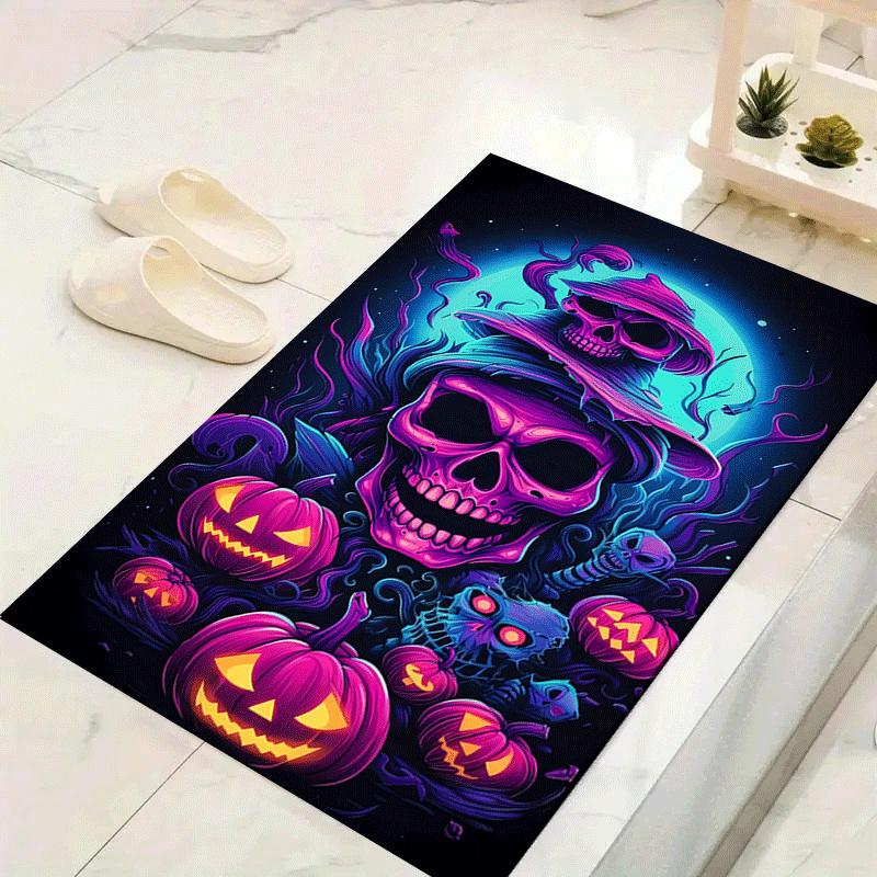 1pc Skull and evil pumpkin Print Design Area Rug - Soft, Anti-Slip, and Durable Gaming Room Decor for Bedroom