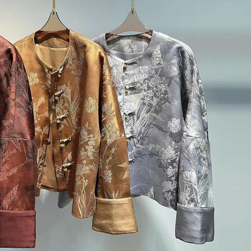 «Женский пиджак Tang из высококачественного жаккарда с длинными рукавами 2024 года»