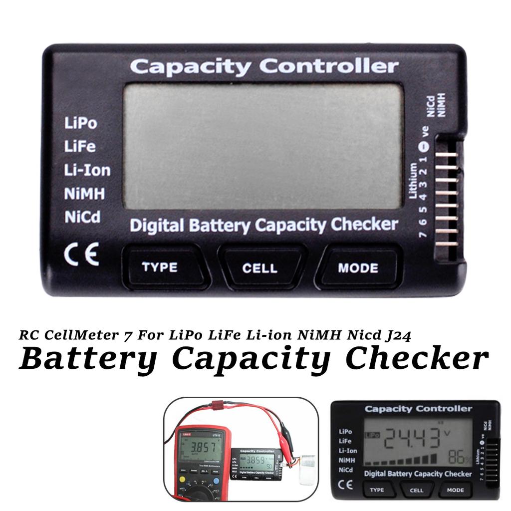 Battery Voltage Tester Checking Tool RC Meter 7 Digital Cell Battery Capacity Checker for LiPo LiFe Li-ion Nicd NiMH