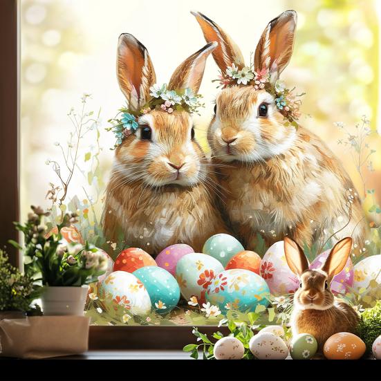 Пасхальная Наклейка на Стену Смешной Кролик Трещина Отклеивающаяся Наклейка 3D Дизайн с Дырой Мультяшные Самоклеящиеся Наклейки на Стену для Детской Комнаты Игровой Комнаты